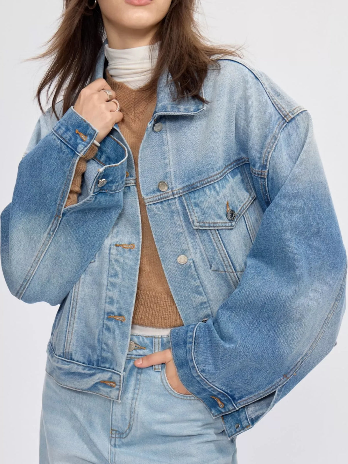 Blue Oversized Dropped Shoulder Denim Jacket