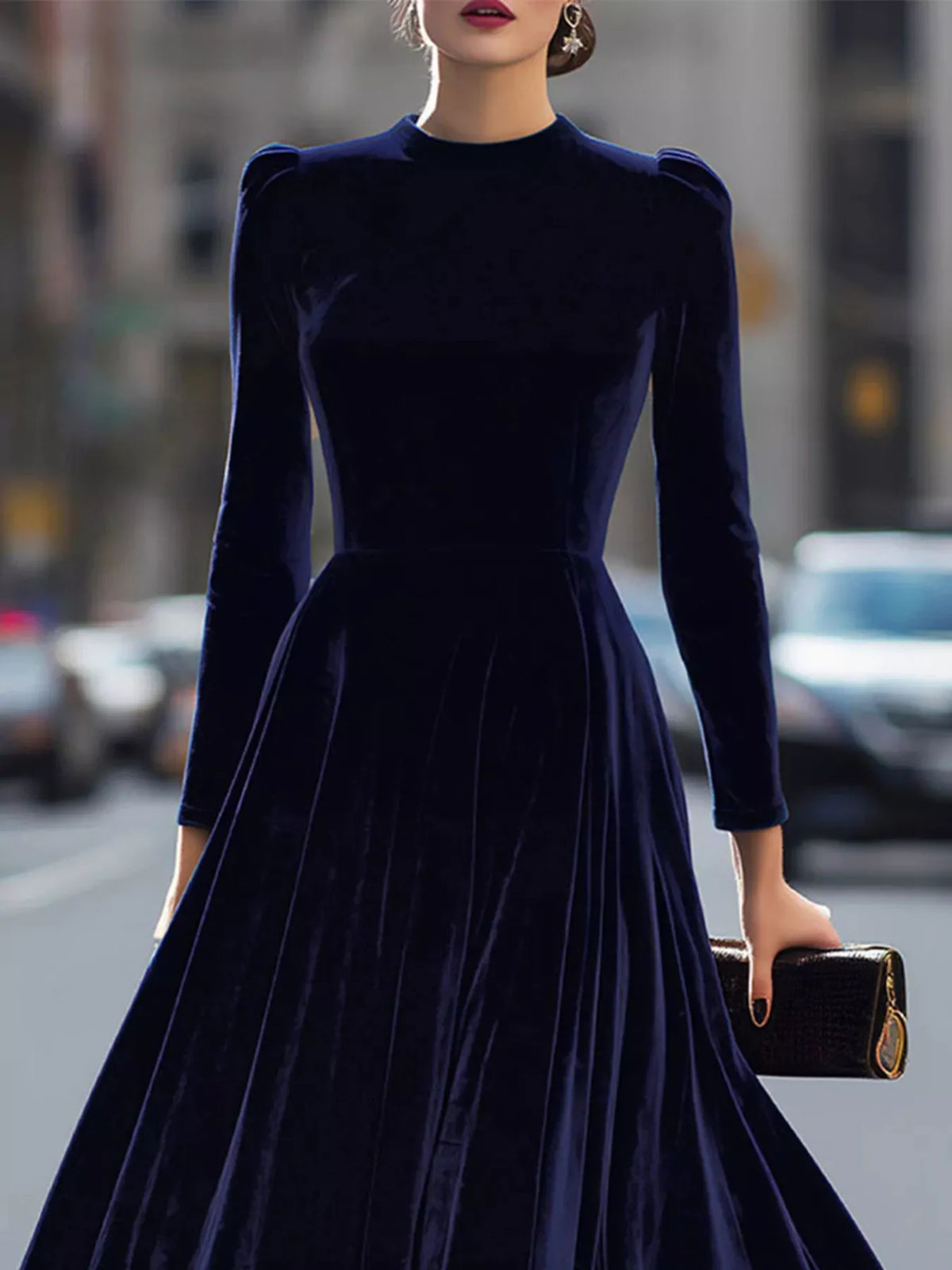 Velvet Long Sleeve A-Line Dress
