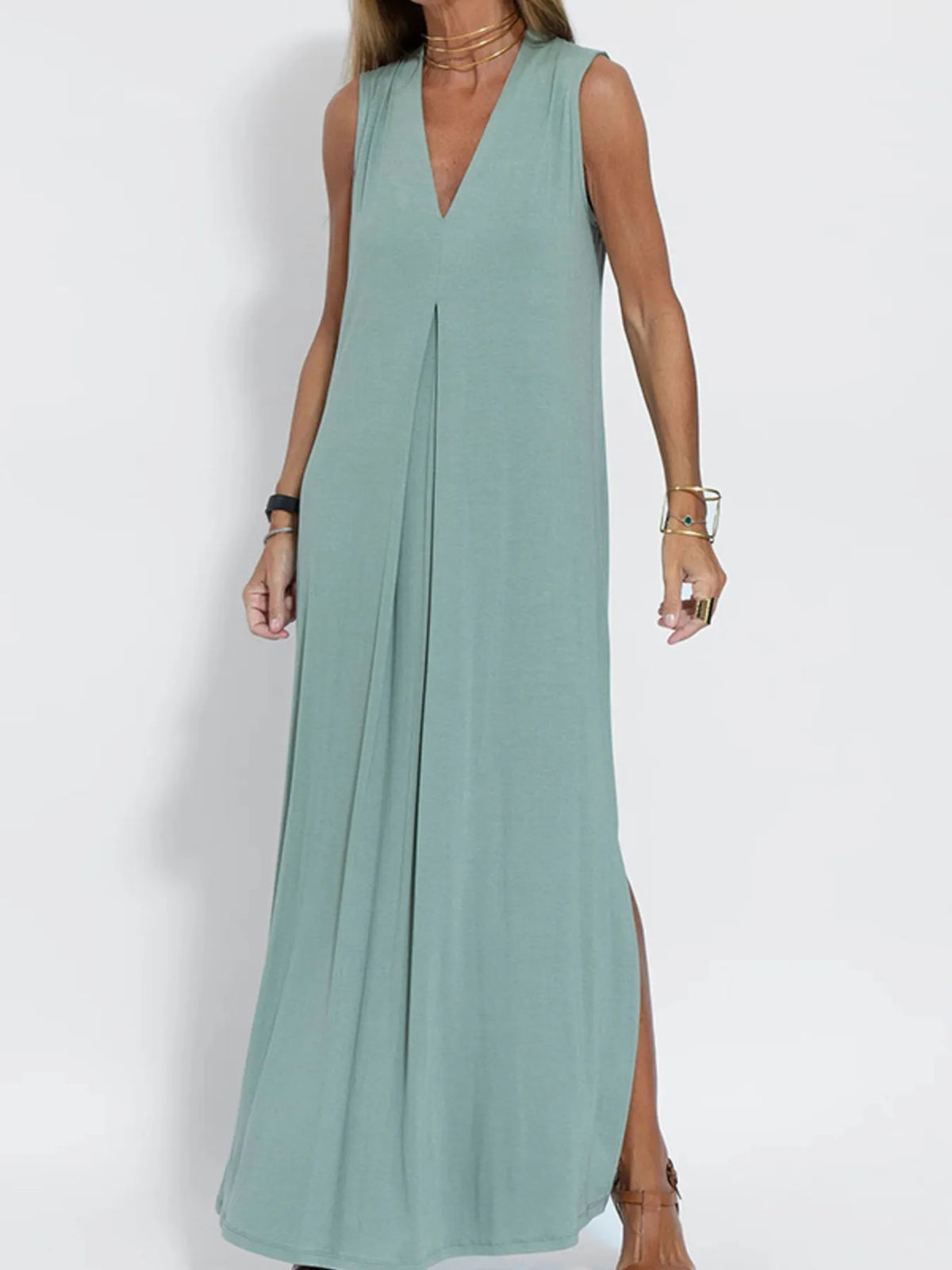 V-Neck Sleeveless Maxi Dress with Slit