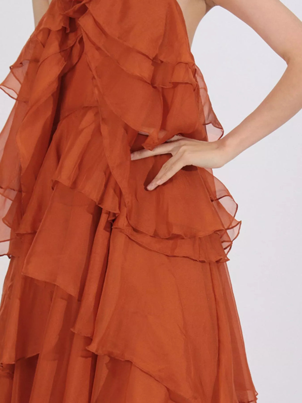 Ruffled Chiffon Halter Maxi Dress