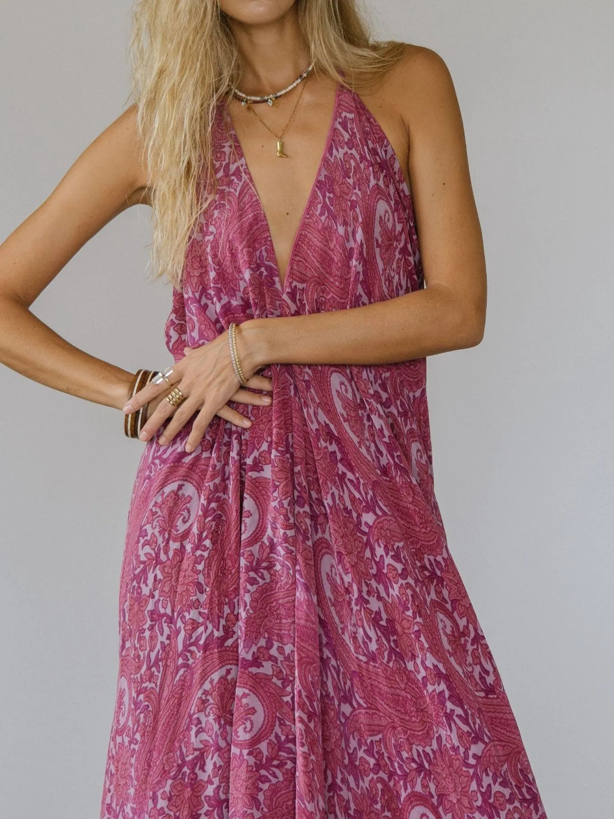 Printed Halter Neck Maxi Dress by Mystique Q