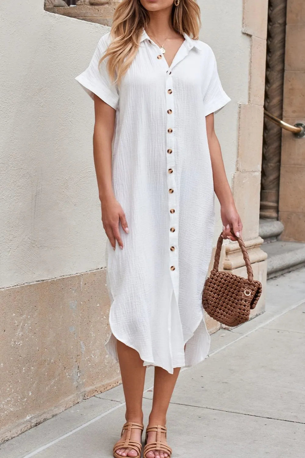Button-Down Midi Shirt Dress