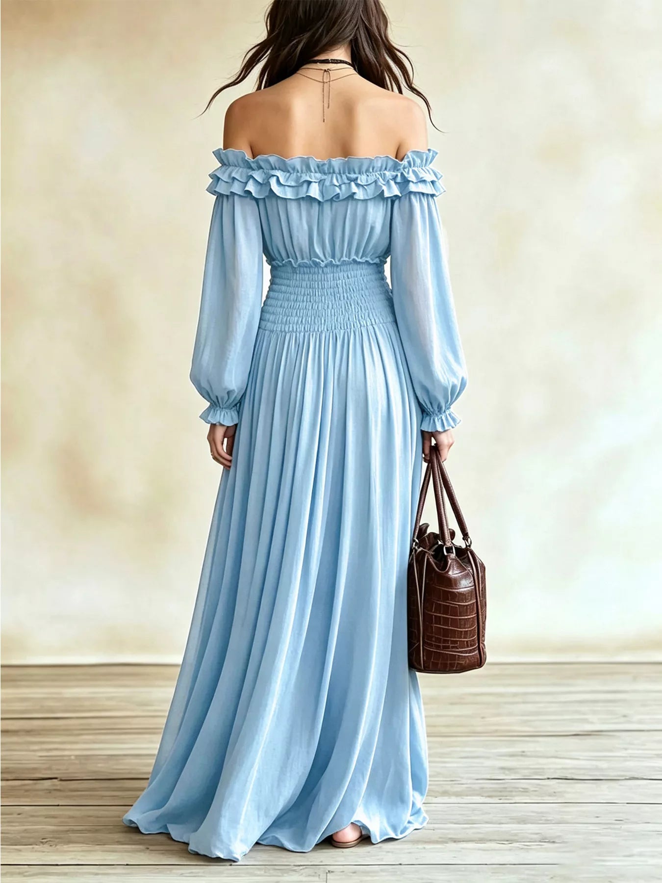 Off-Shoulder Smocked-Waist Maxi Dress