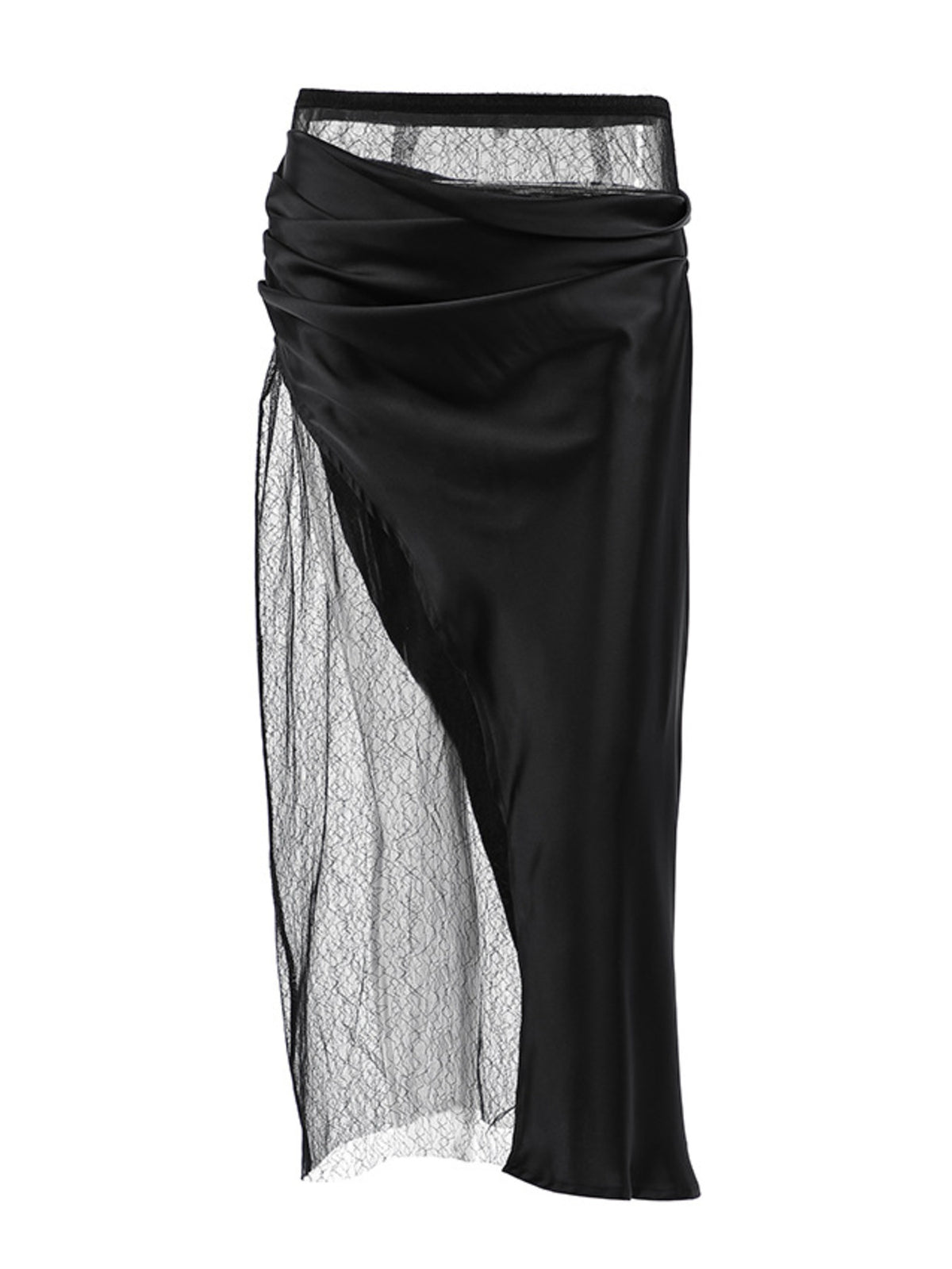 Lace Panel Midi Skirt in Black