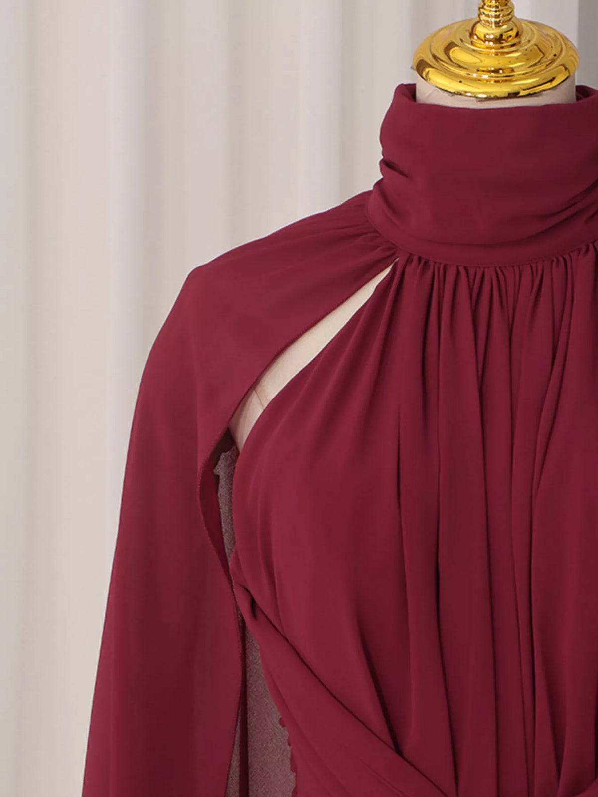 Ruched Halter Neck Cape Maxi Dress in Red