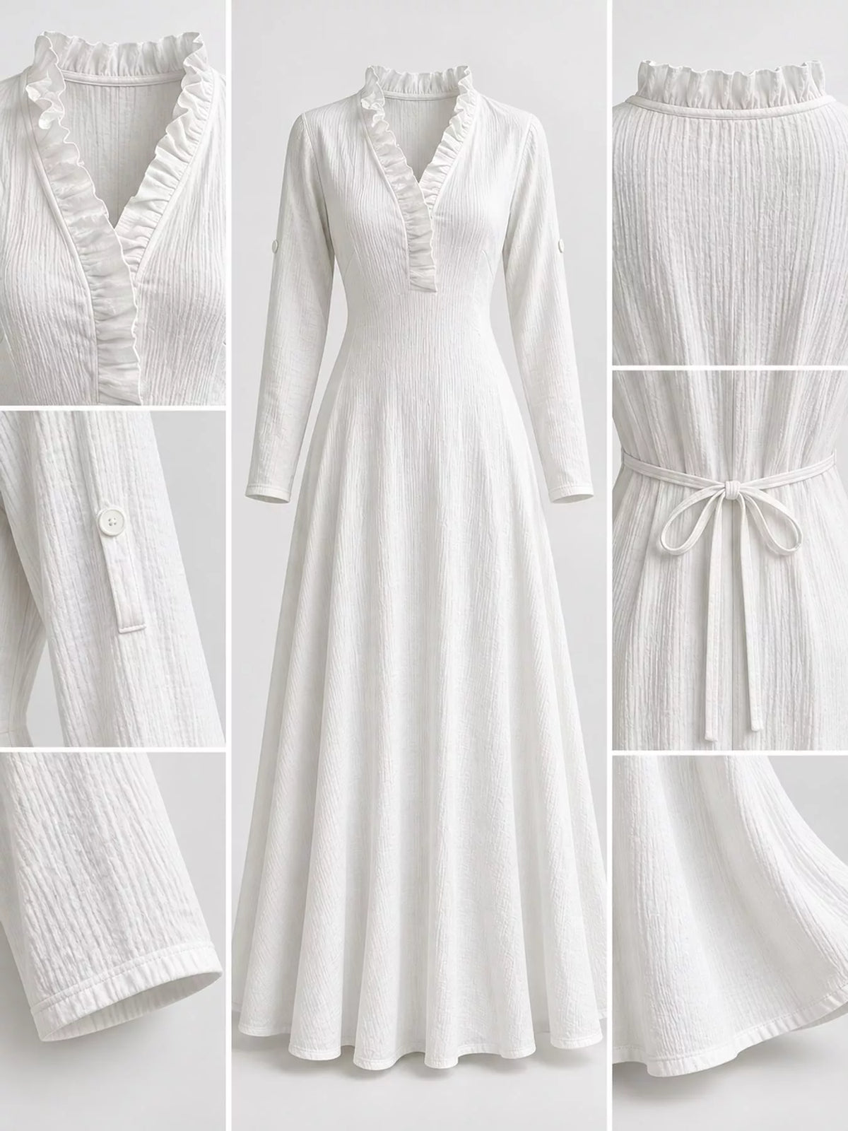 Frill Roll-Up Sleeve Maxi Dress