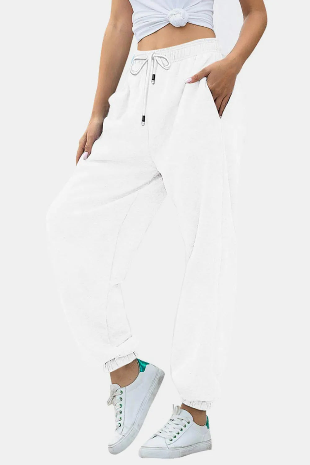 Tie-Waist Joggers with Pockets in Neutral Shades by K&L