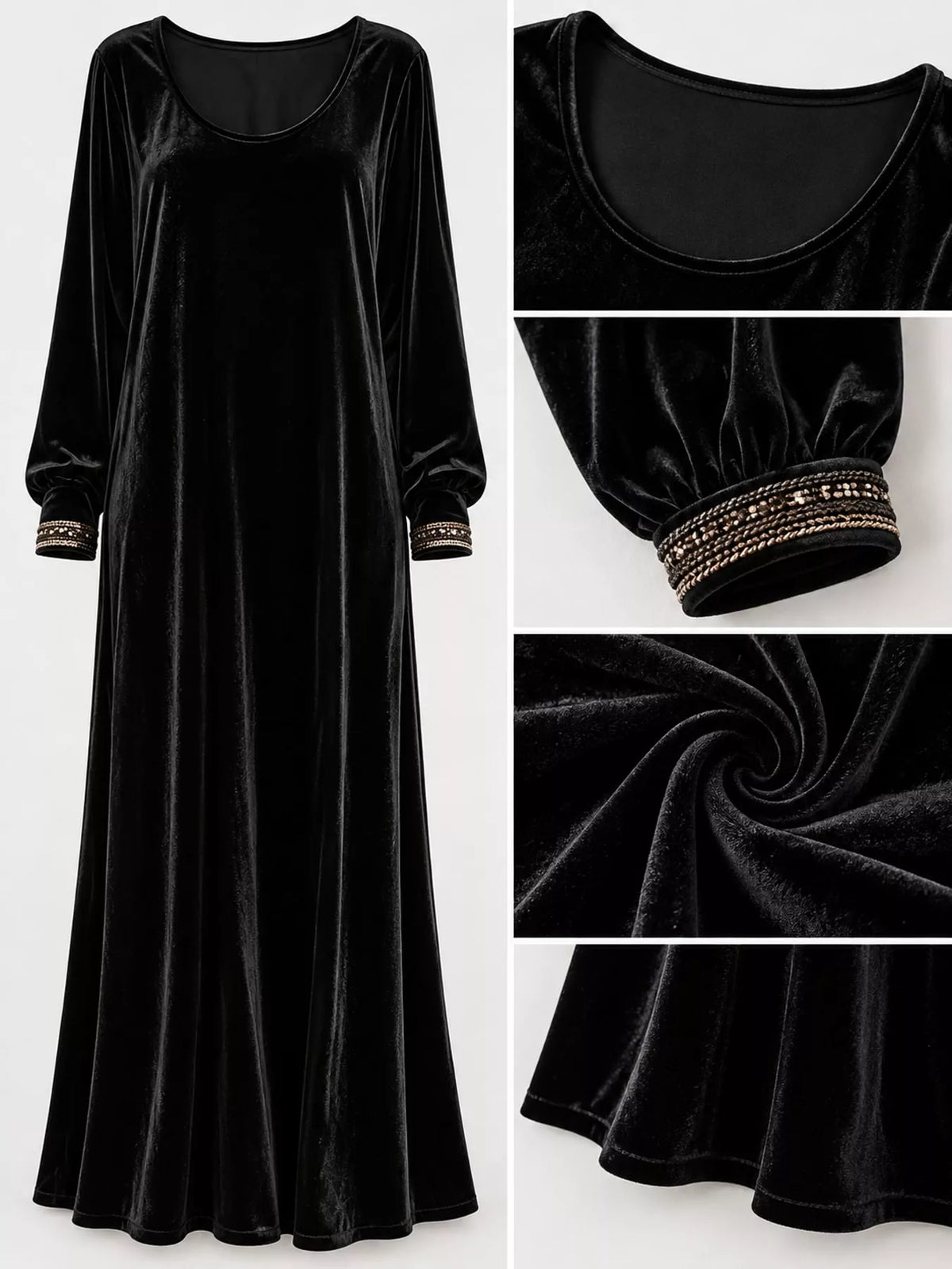 Velvet Long-Sleeve Maxi Dress