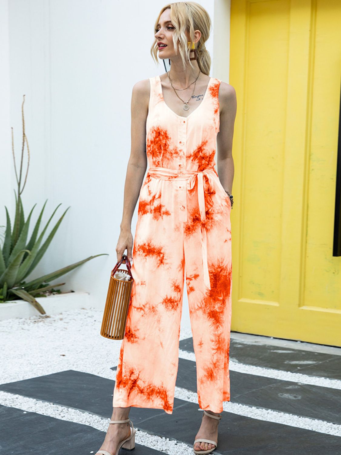 Tie-Dye Tie Waist Jumpsuit