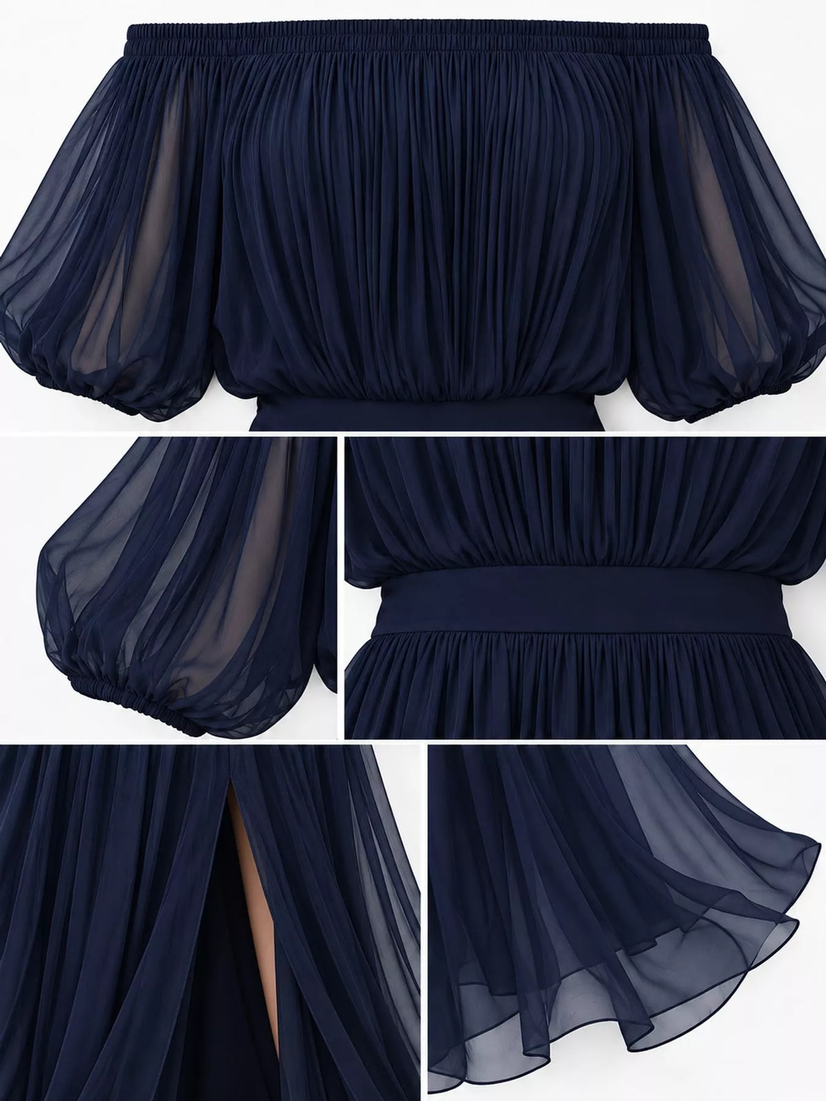 Off-Shoulder Ruched Chiffon Maxi Dress