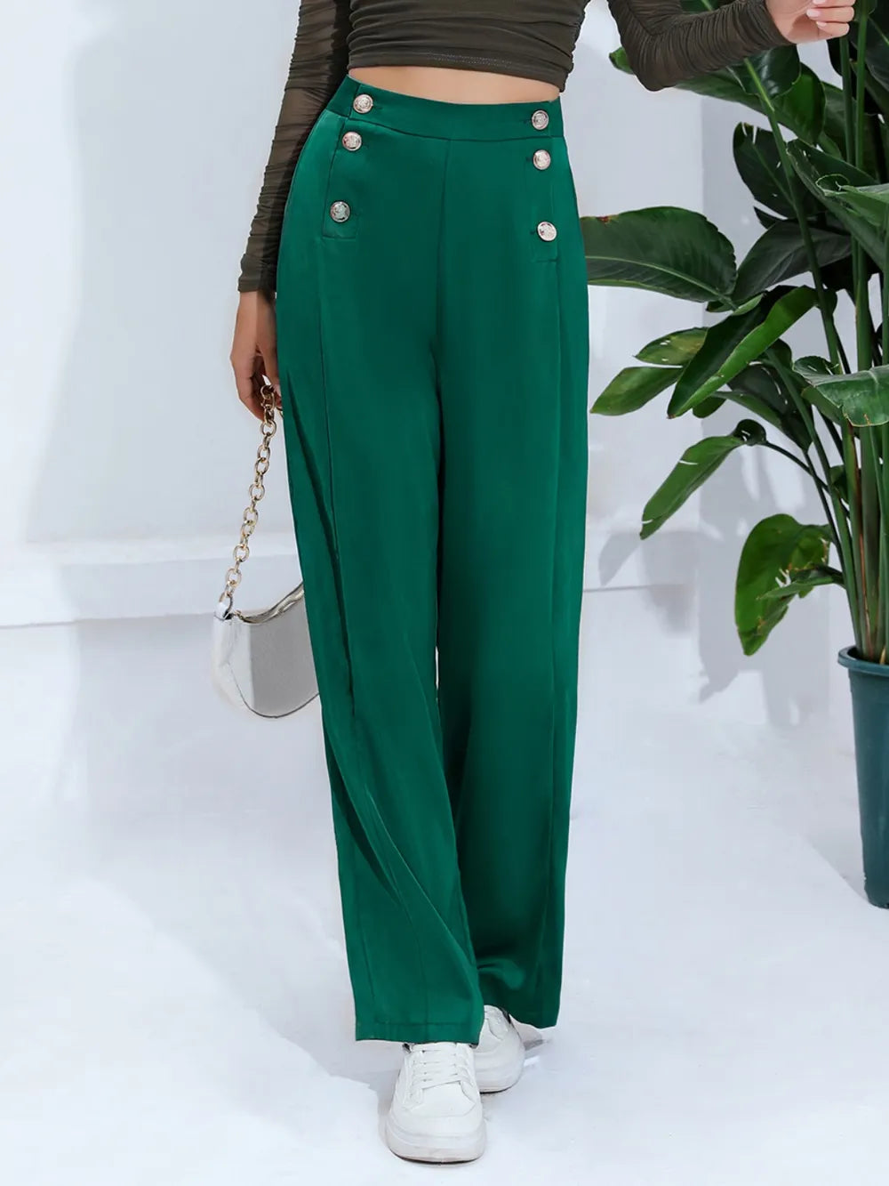 Wide Leg Pants in Dark Green