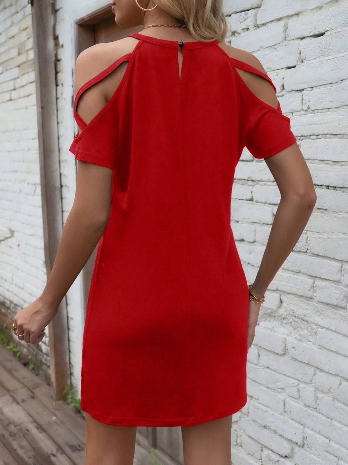Cold Shoulder Cutout Mini Dress in Red