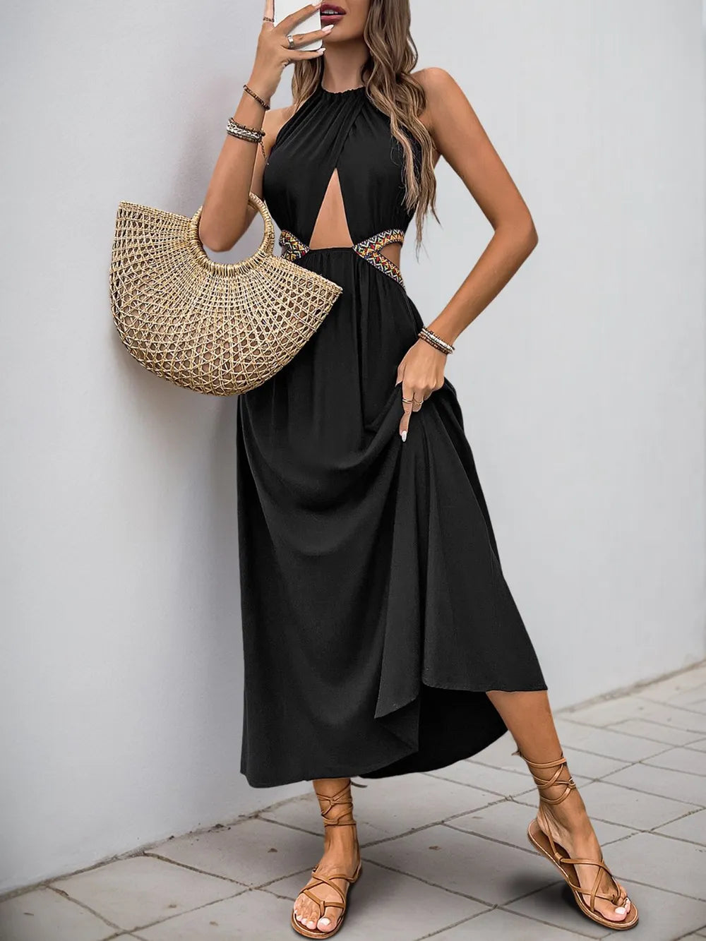 Cutout Grecian Neck Dress in Black
