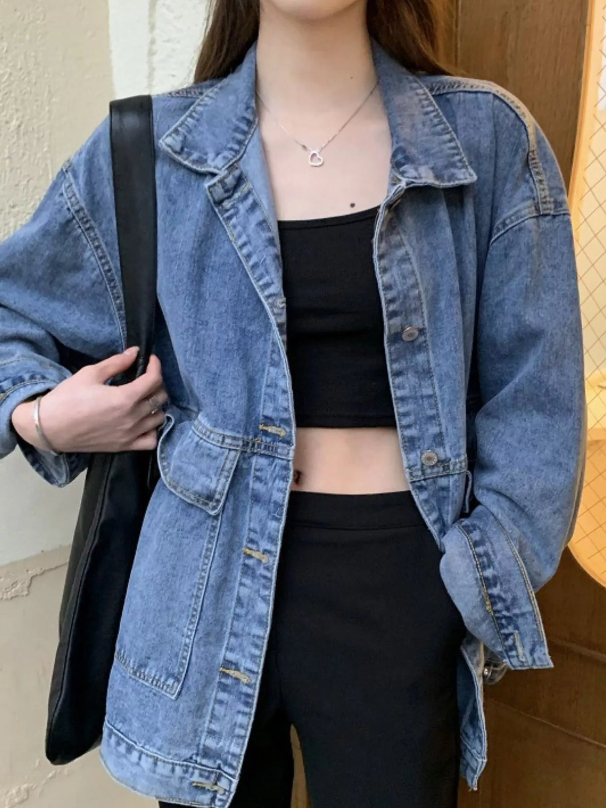 Oversized Denim Jacket with Utility Pockets