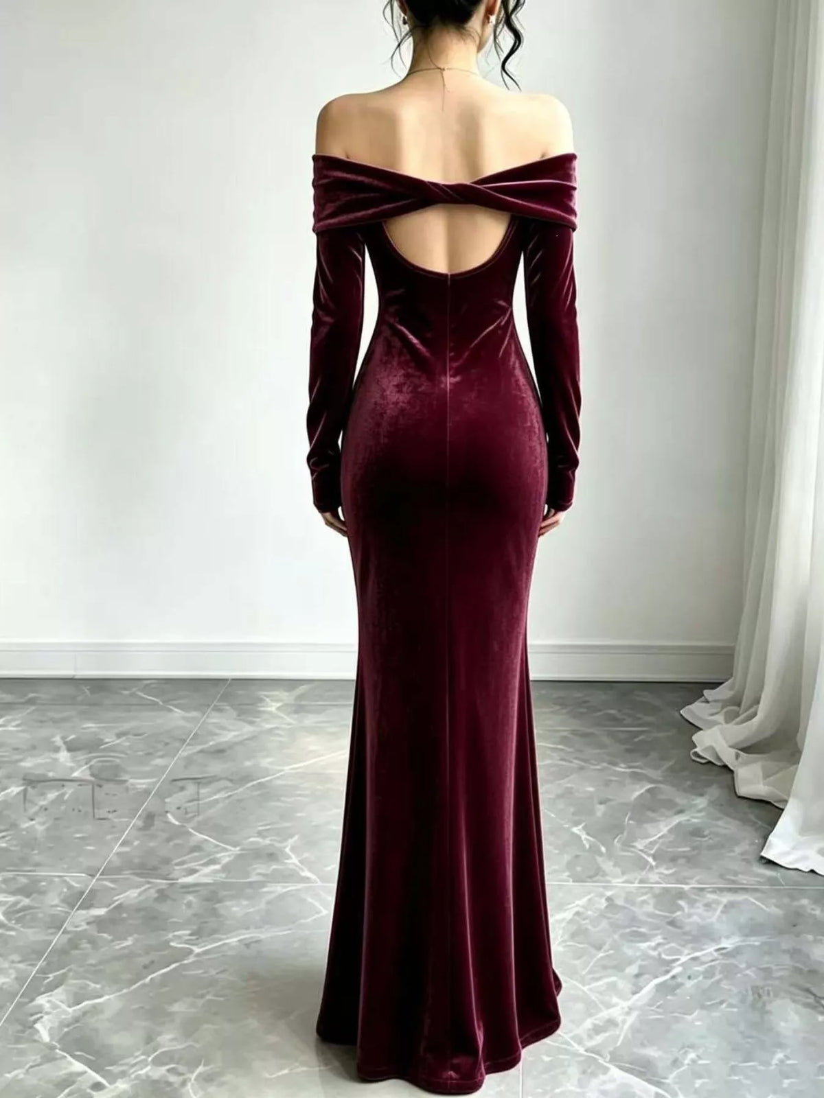 Off-Shoulder Ruched Mermaid Maxi Dress