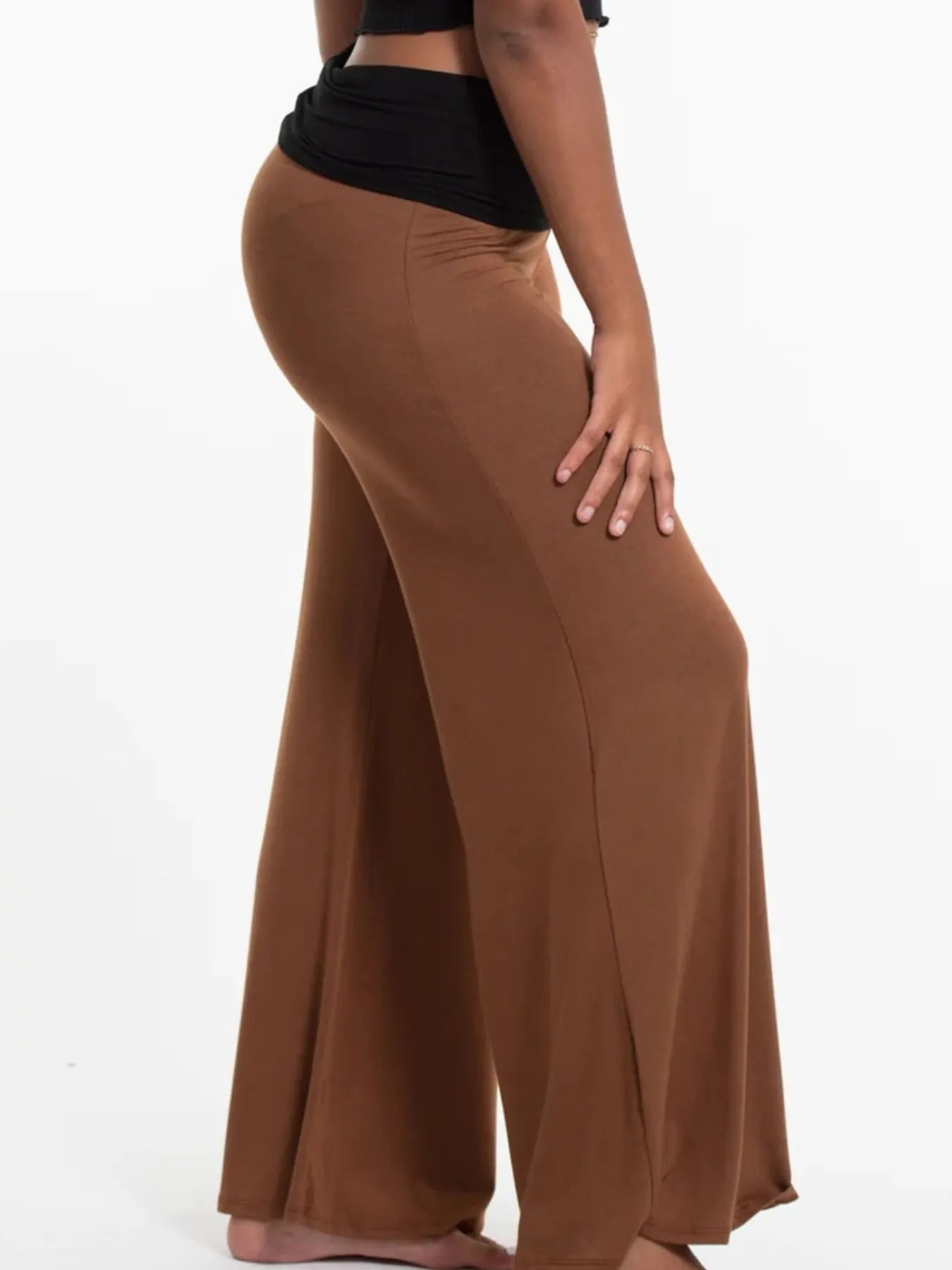 High-Waisted Wide Leg Yoga Pants with Contrast Waistband by Mystique Q