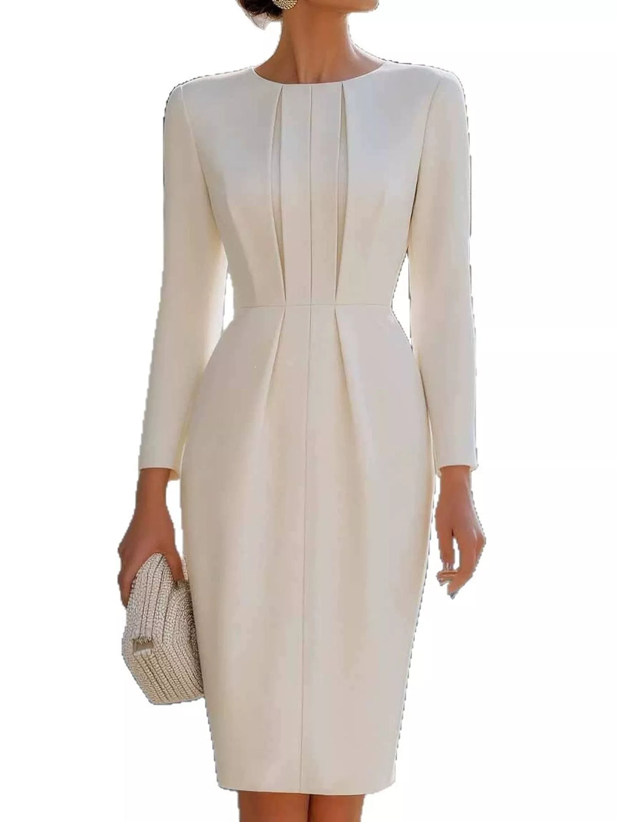Pleated Long-Sleeve Bodycon Dress