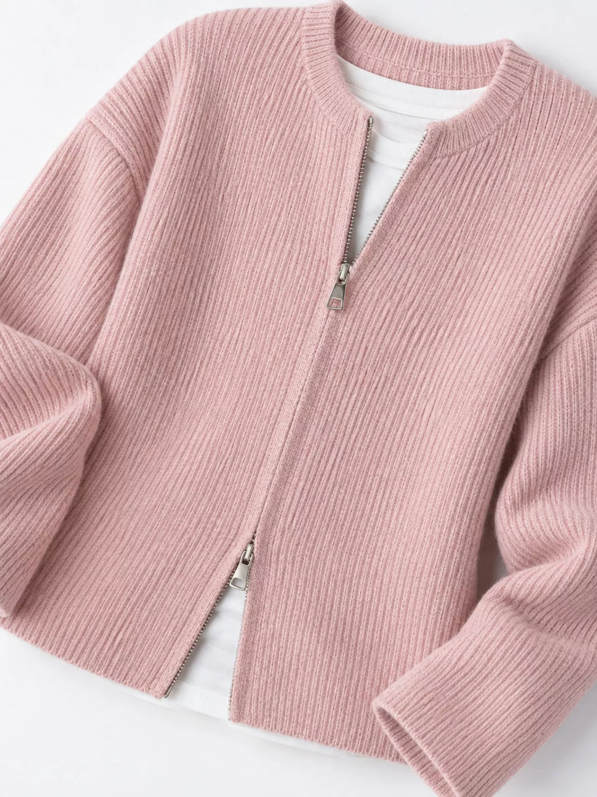 Zip-Up Dropped Shoulder Ribbed Cardigan
