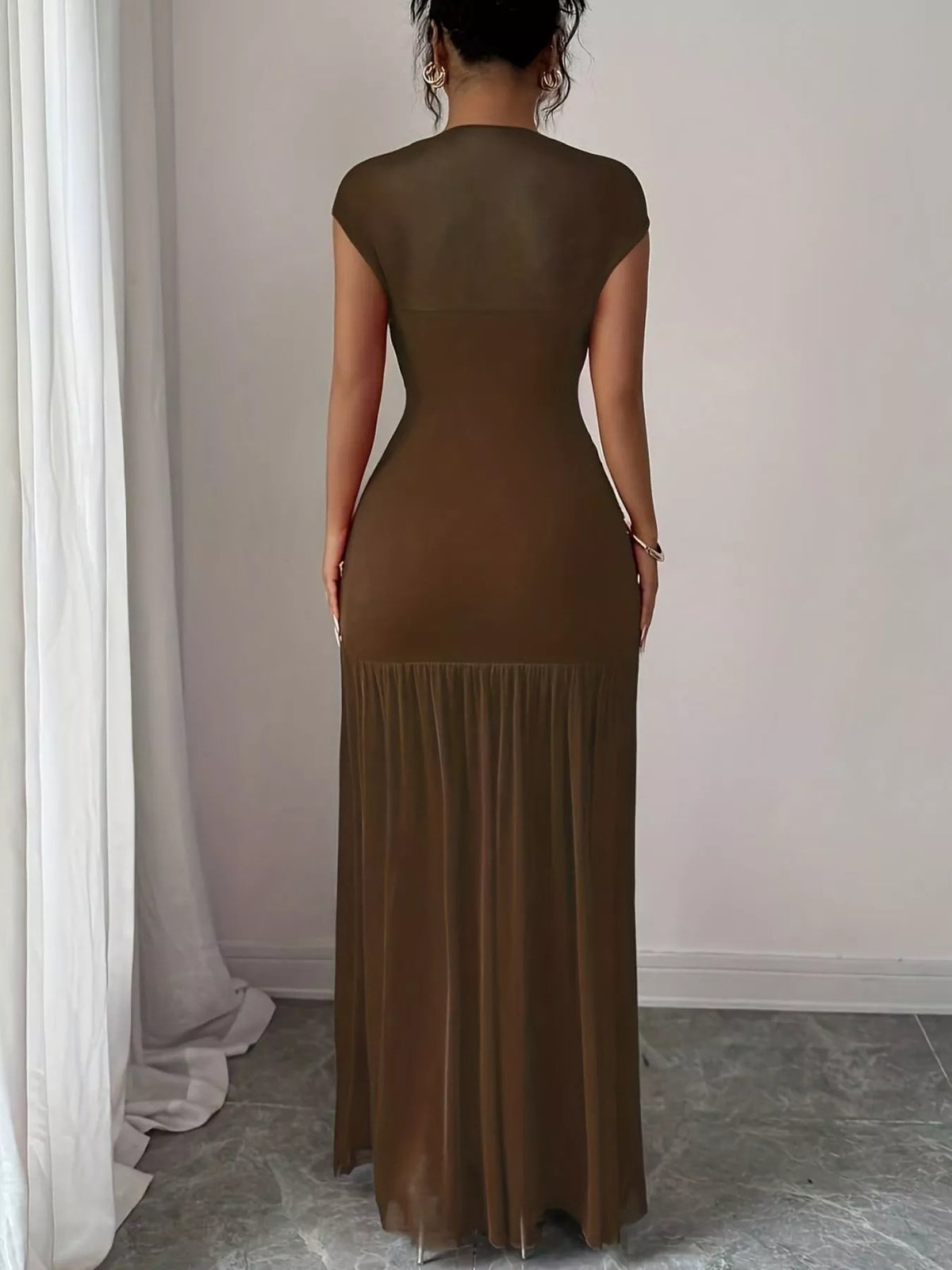 Ruched Bodycon Maxi Dress in Brown
