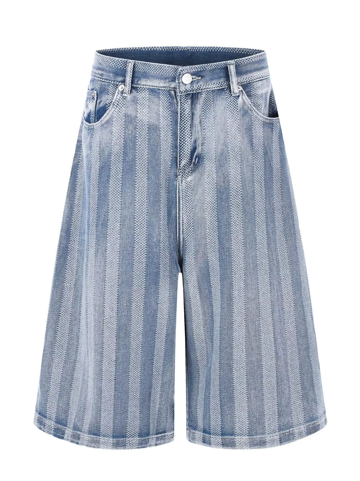 Striped Wide Leg Denim Capris in Blue by TrendMaster