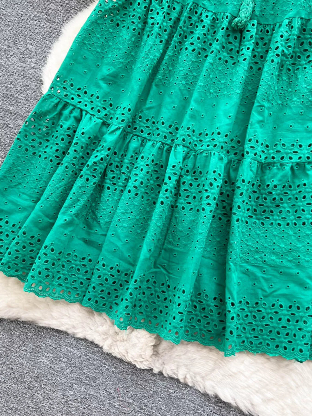 Eyelet Cutout Tiered Maxi Skirt