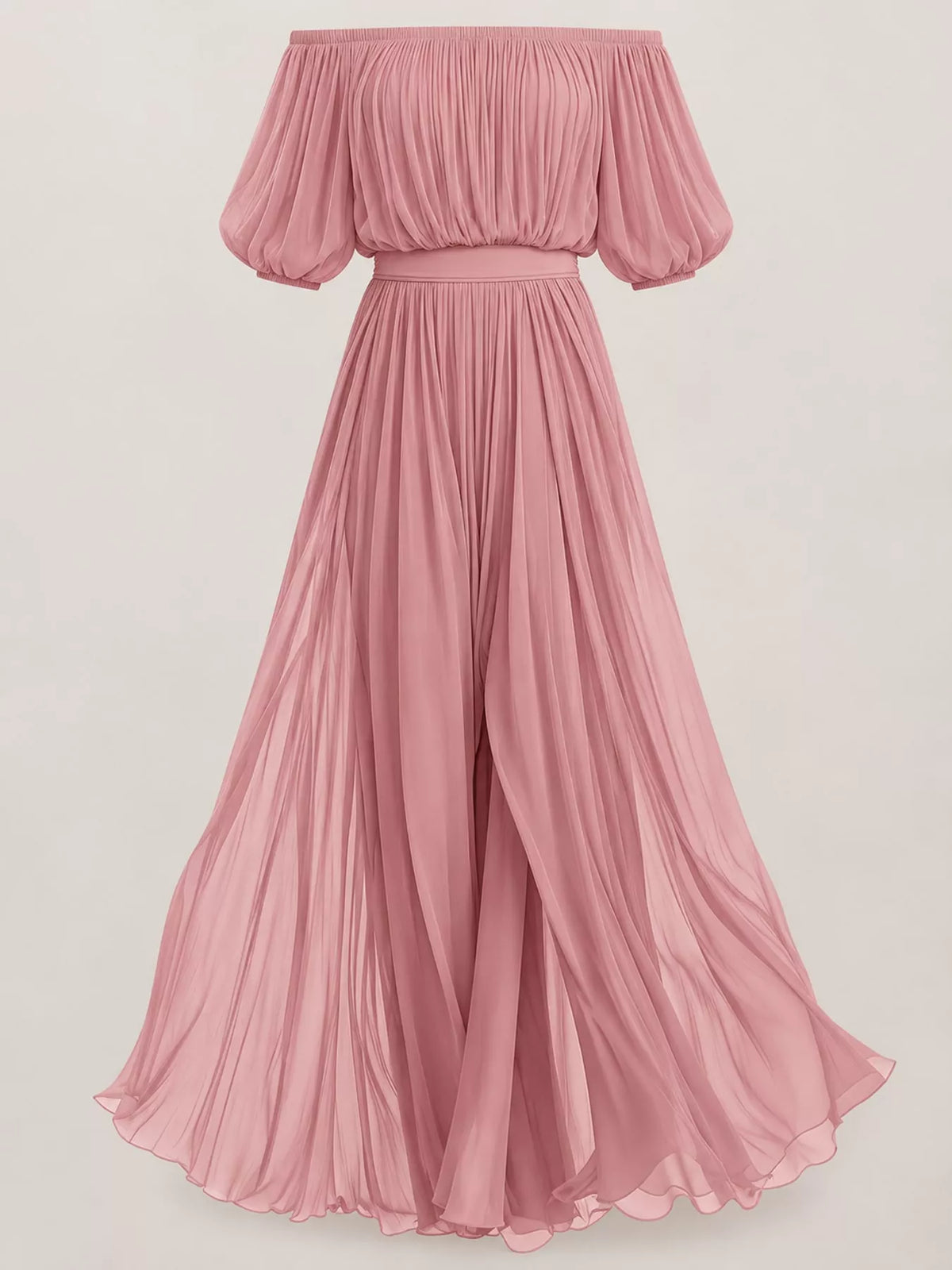 Off-Shoulder Ruched Chiffon Maxi Dress