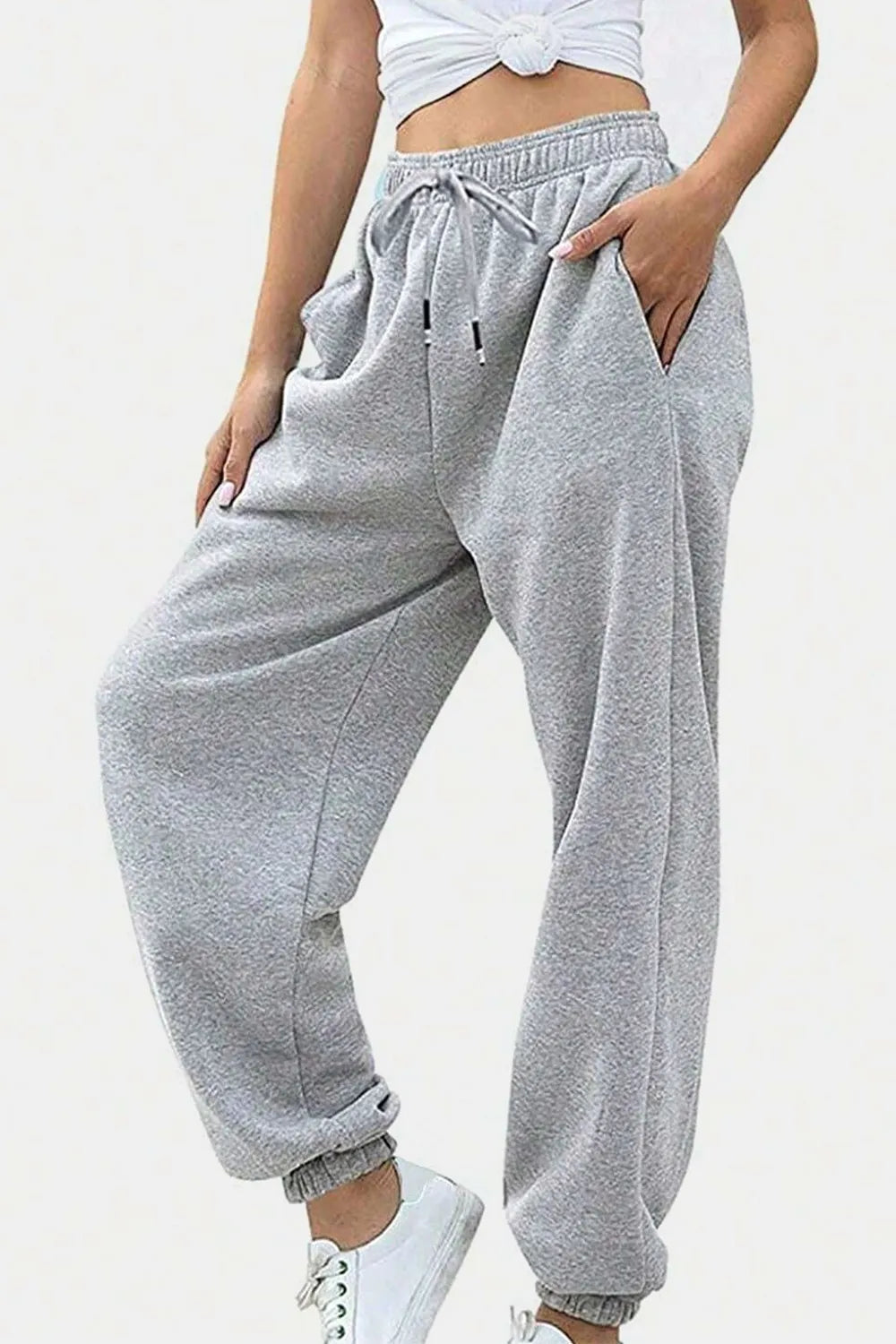 Tie-Waist Joggers with Pockets in Neutral Shades by K&L