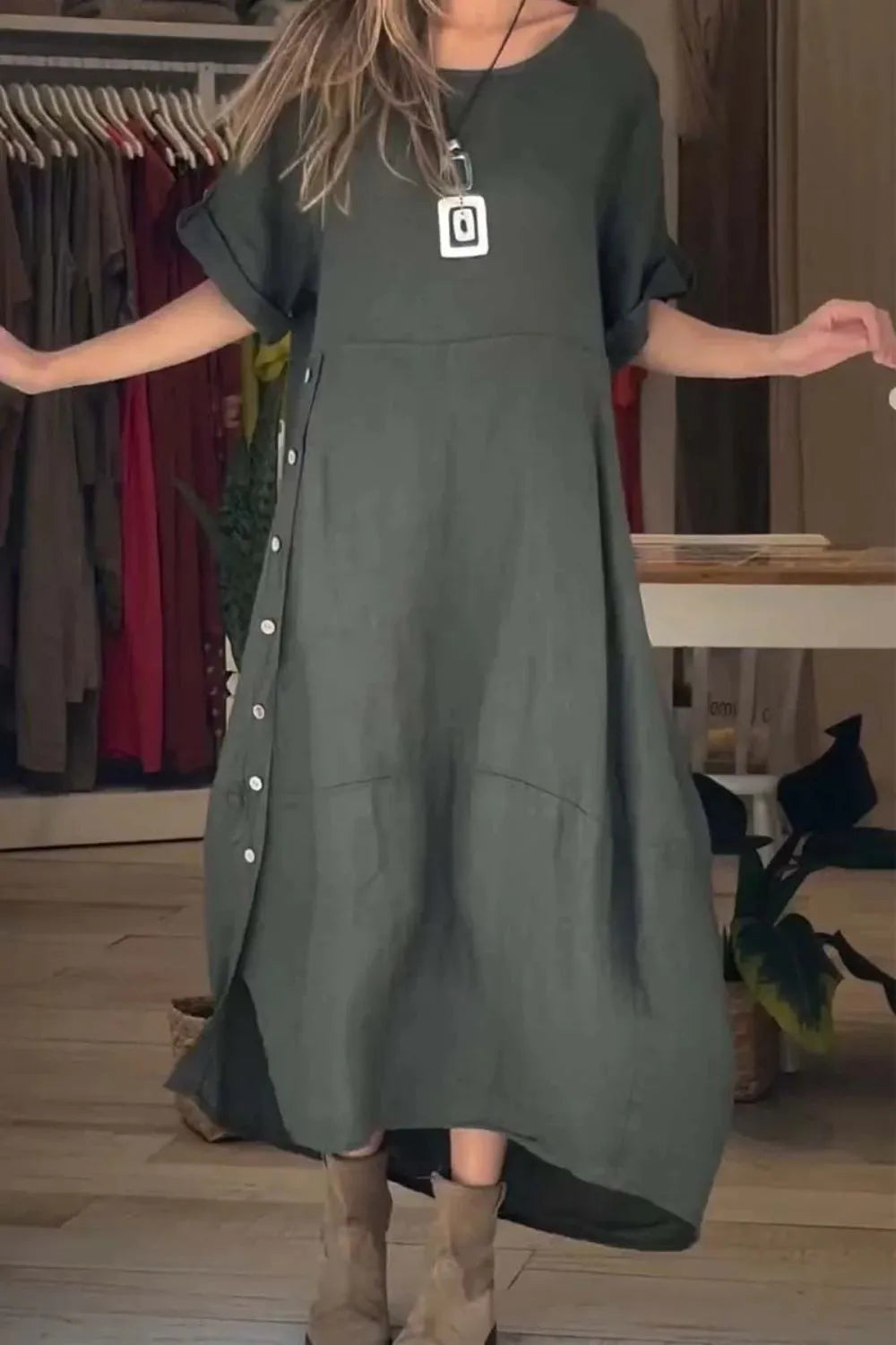 Relaxed-Fit Button-Front Dress, Plus Size