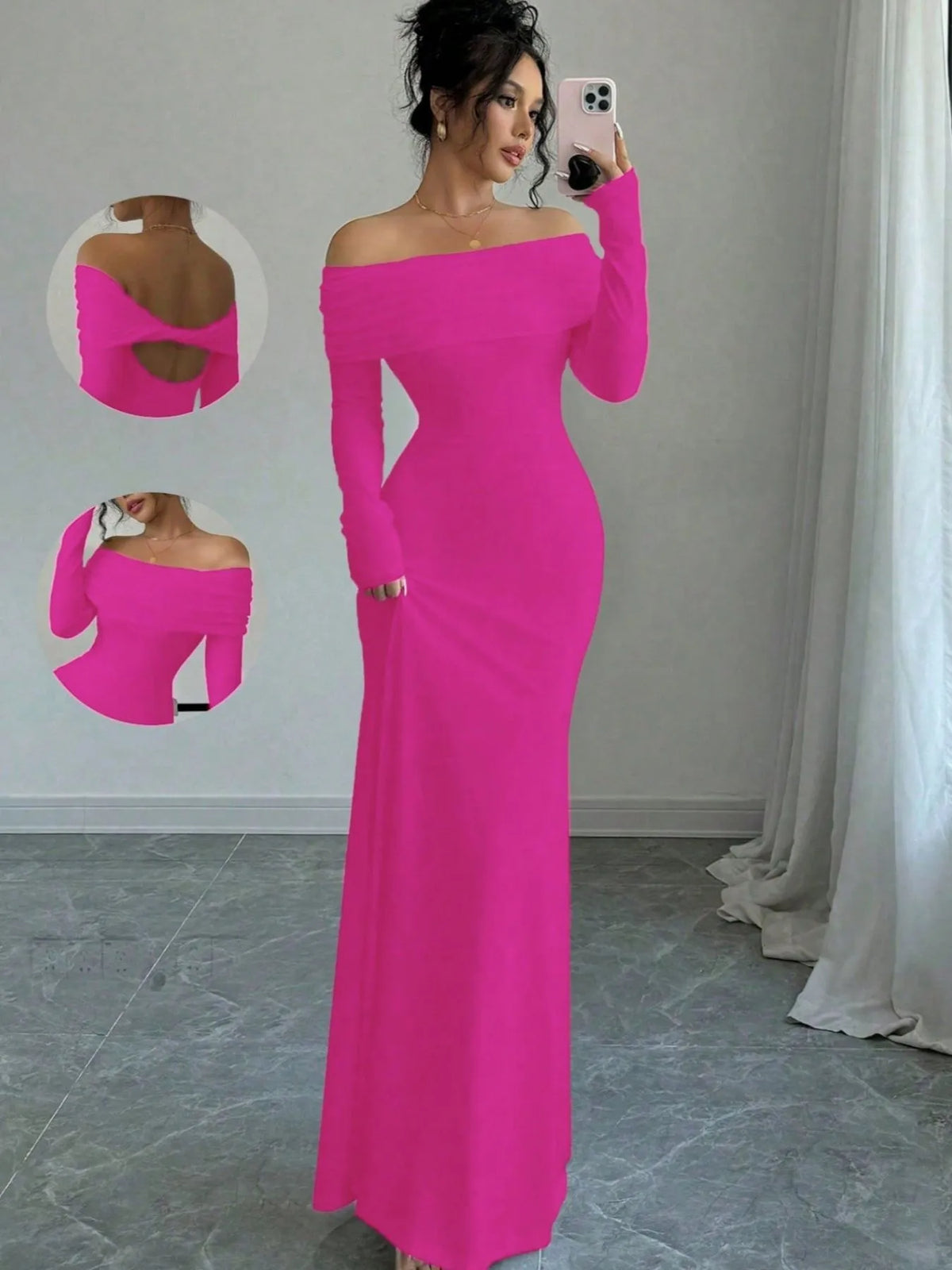 Off-Shoulder Backless Bodycon Maxi Dress