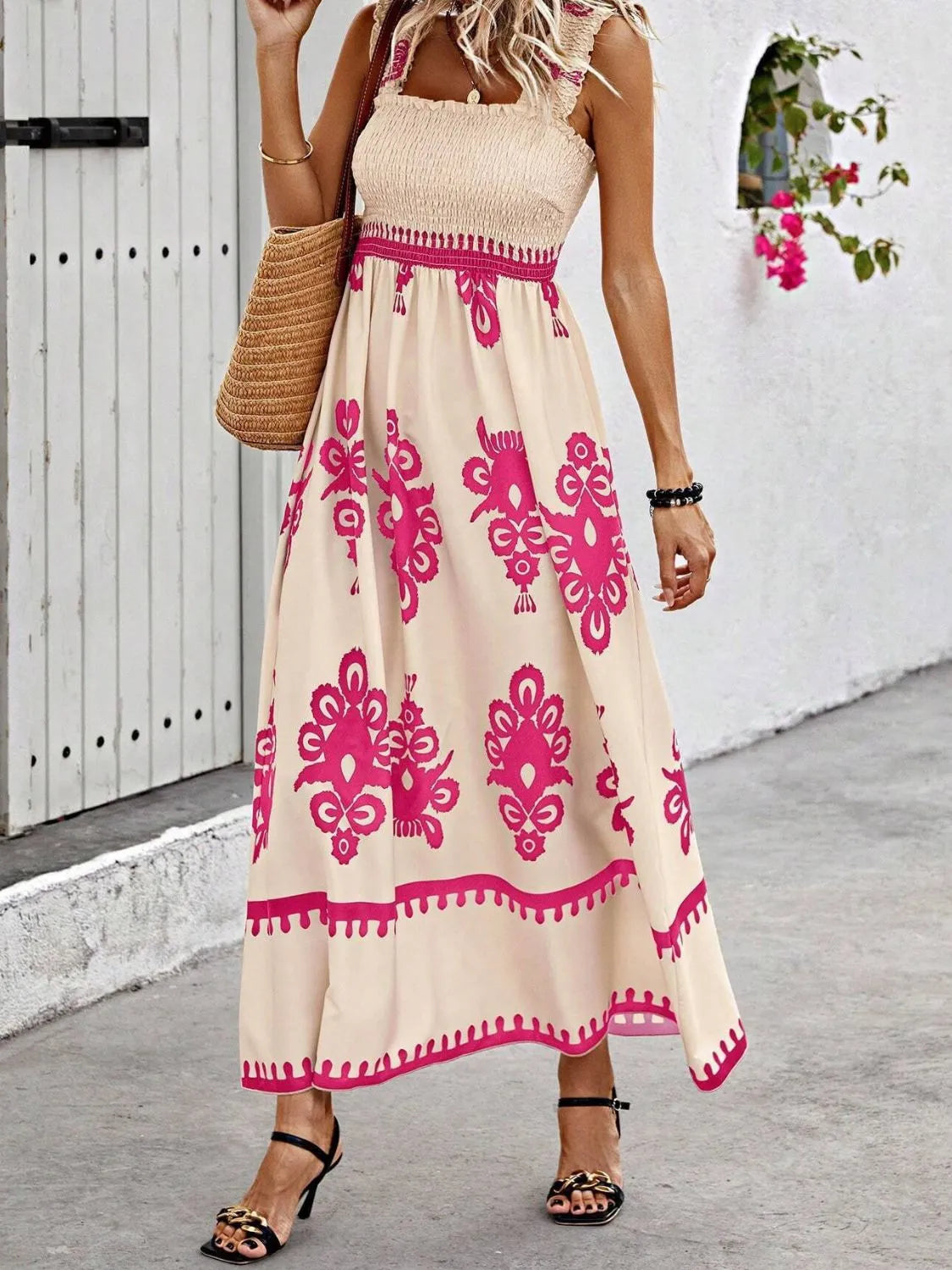Smocked Wide Strap Maxi Dress