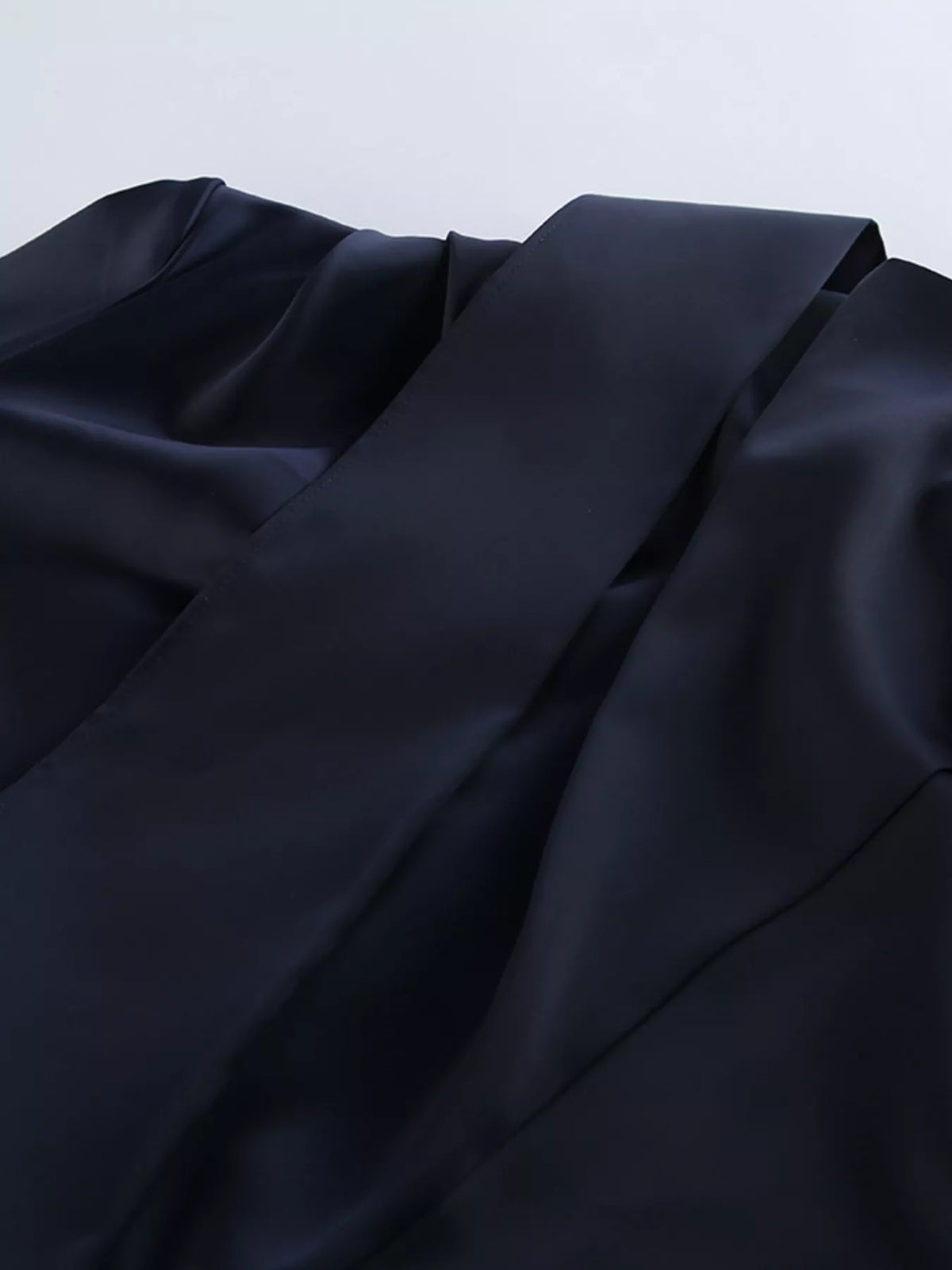 Mock Neck Flounce-Sleeve Dress in Dark Navy