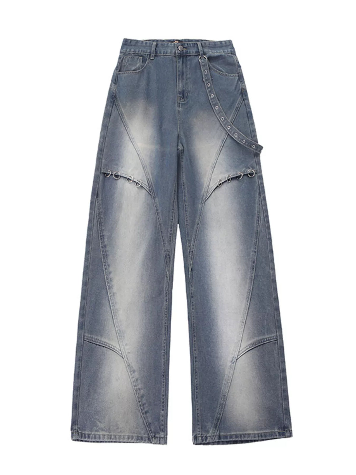 Belted Wide Leg Jeans with Chain Detail