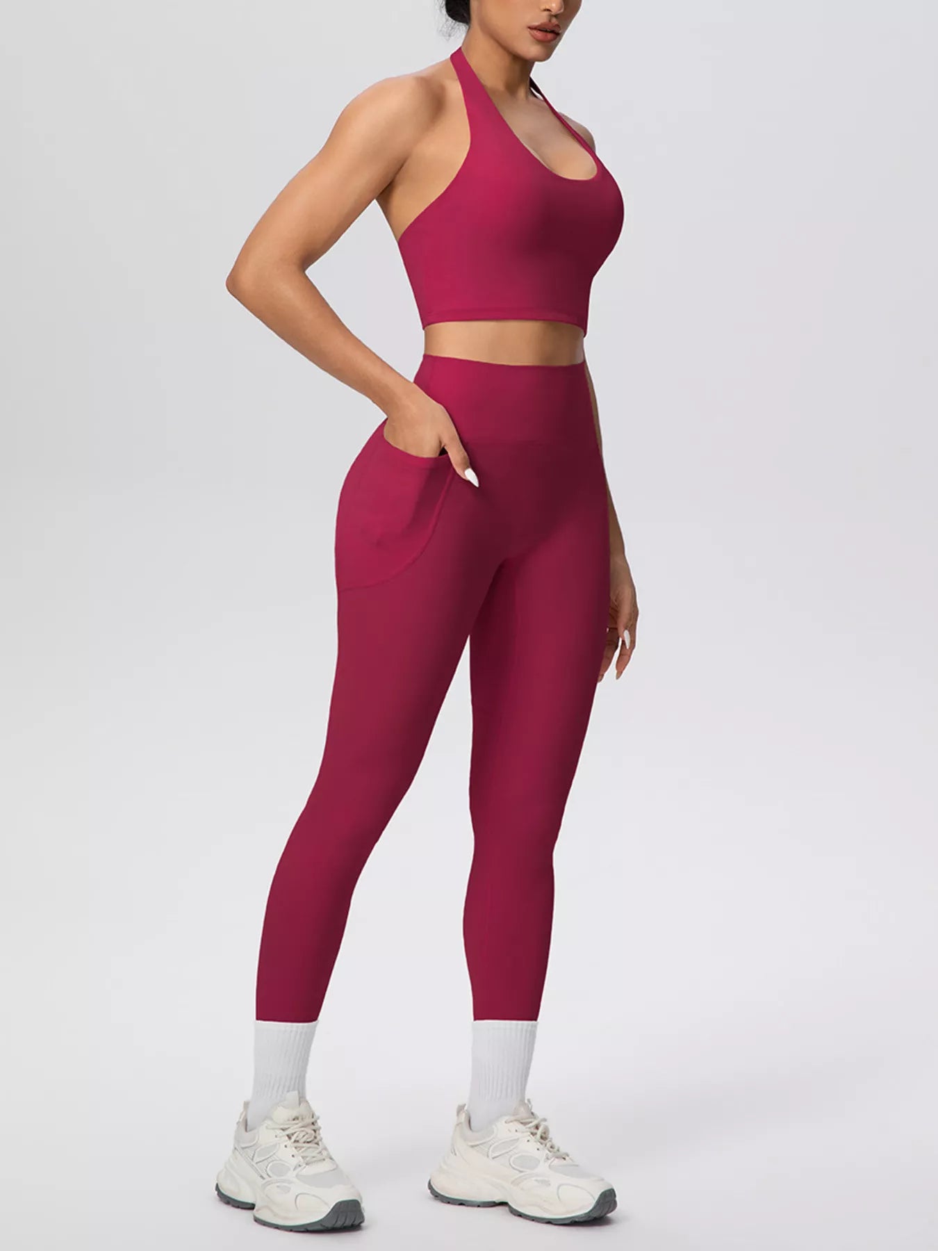 Halter Neck Crop Top and Leggings Active Set
