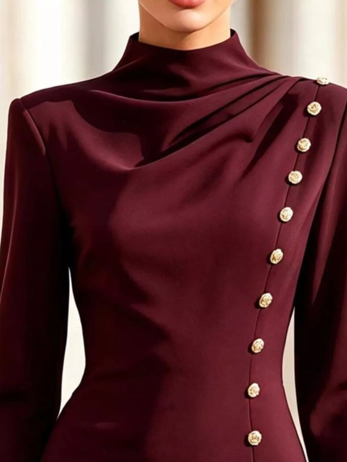 Mock Neck Long-Sleeve Bodycon Dress