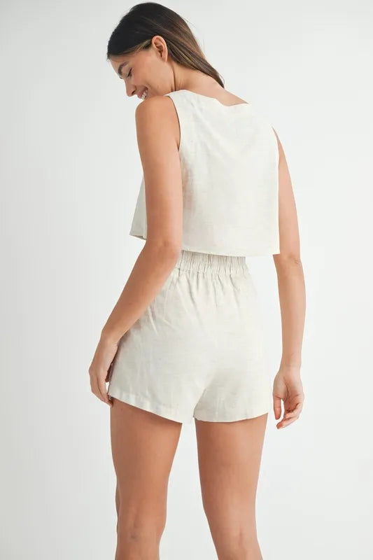 Sleeveless Crop Top & Shorts Set in Oatmeal