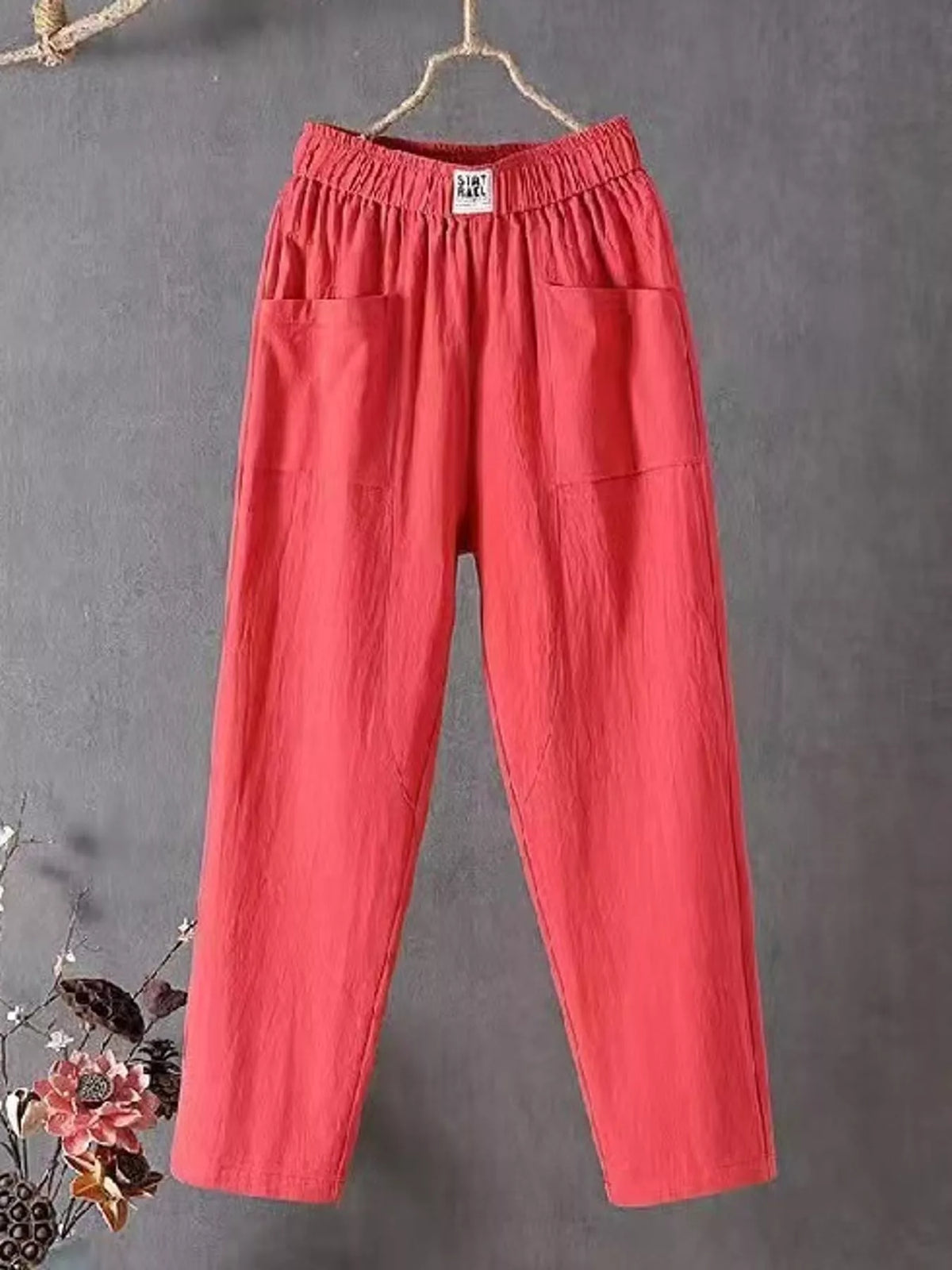 High-Waisted Elastic-Waist Harem Pants