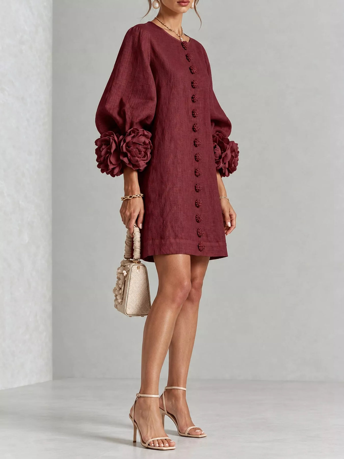 3D Floral Applique Mini Dress