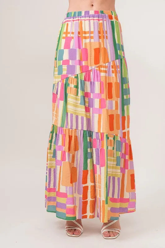 And The Why Asymmetric Tiered Maxi Skirt in Multi