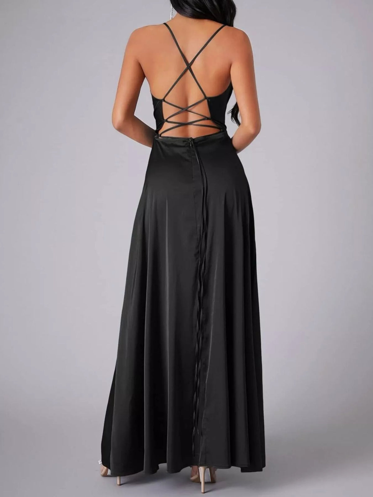 Crisscross Lace-Up Back Maxi Dress by Elegant Elements