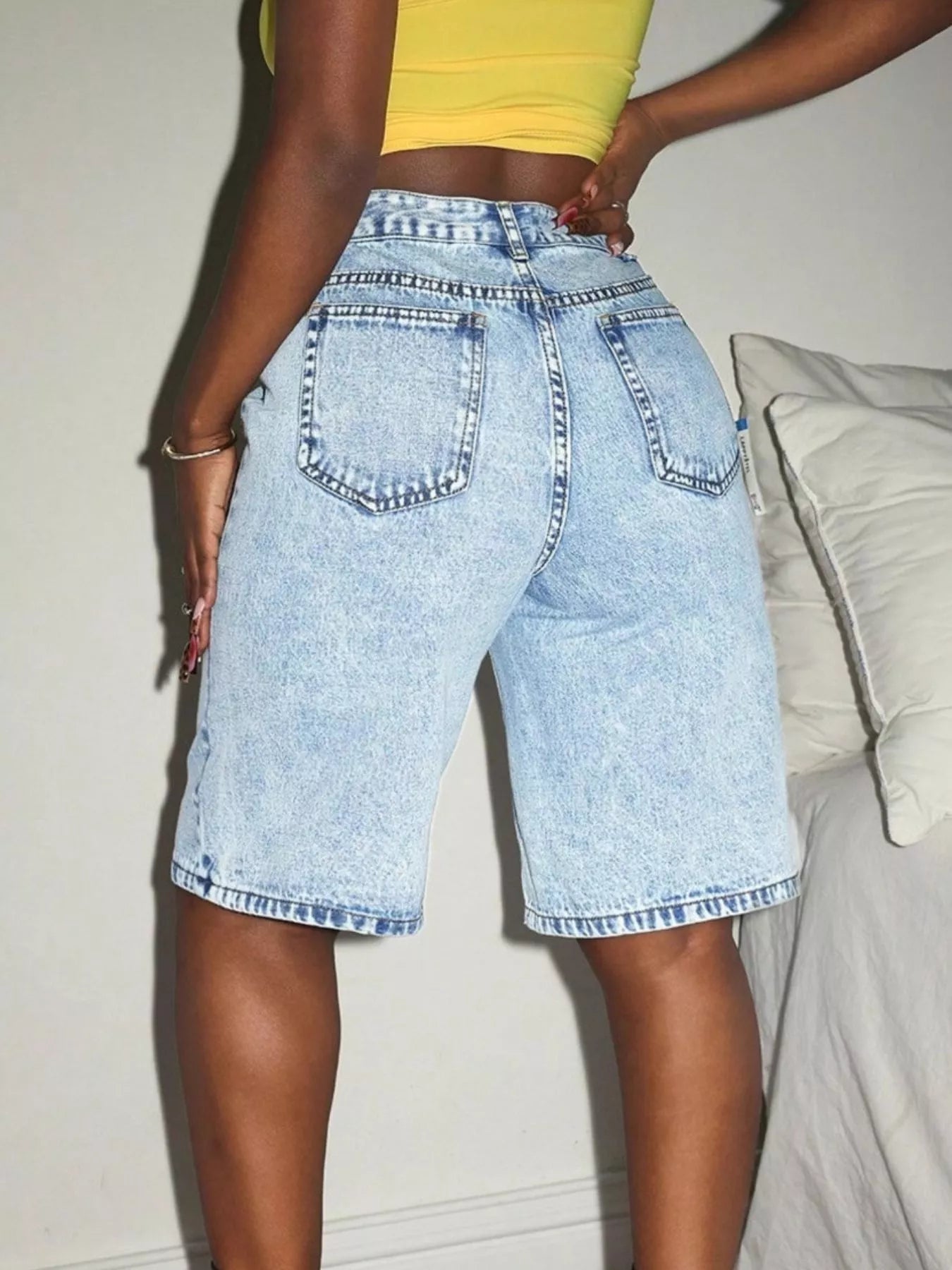 High-Waisted Denim Shorts in Blue