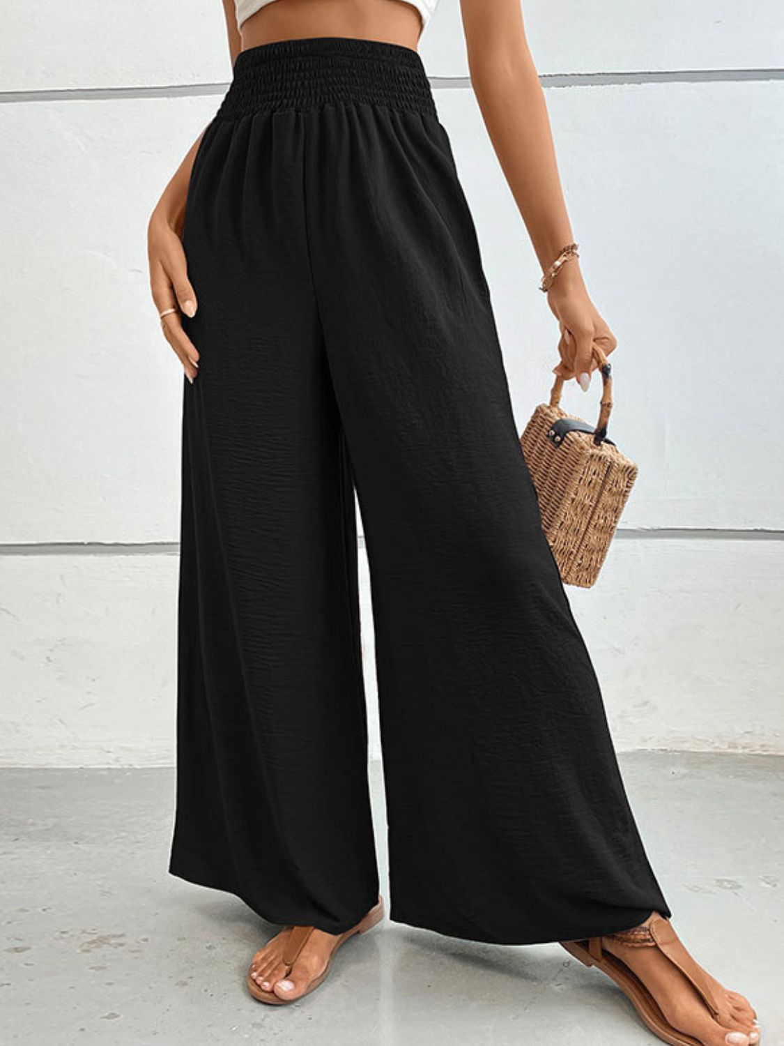 Wide Waistband Relaxed Fit Long Pants