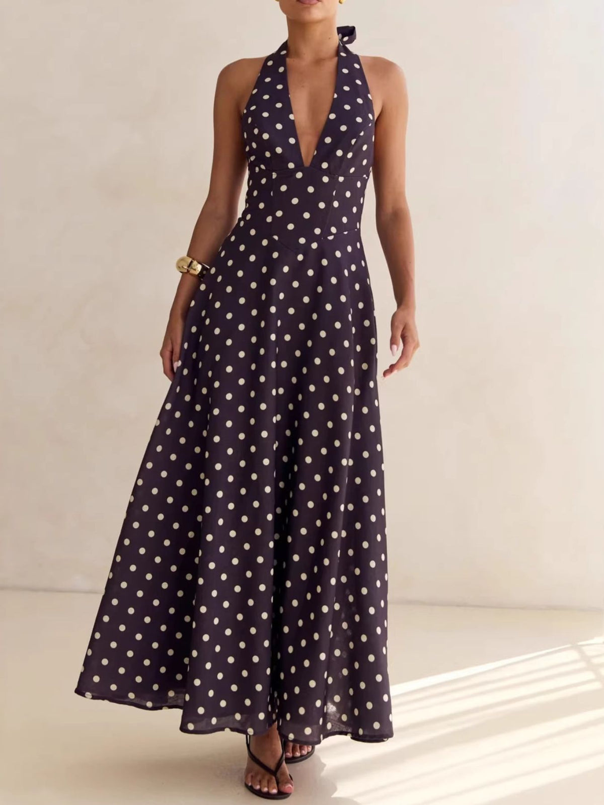Floral Print Lace-Up Halter Maxi Dress