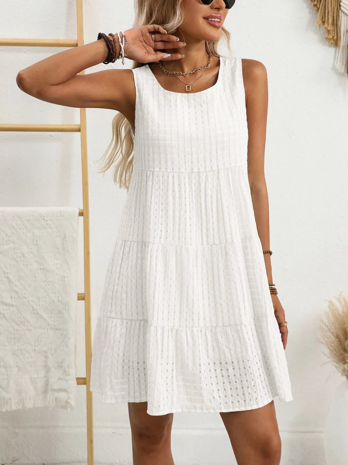 Plaid Round Neck Mini Dress