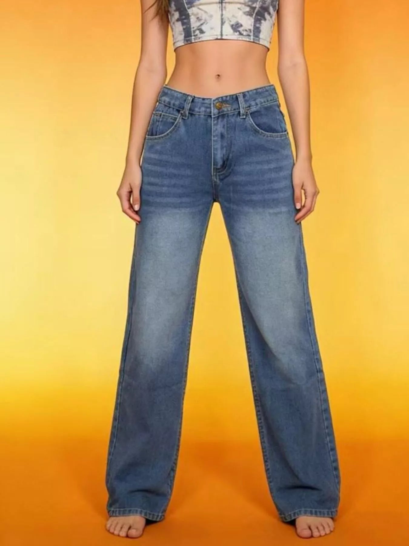Vintage Wash Wide Leg Jeans in Blue by Dreamy Drapes