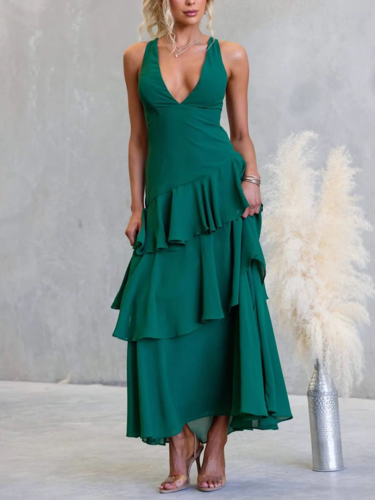 Ruffled Layered Backless Maxi Dress
