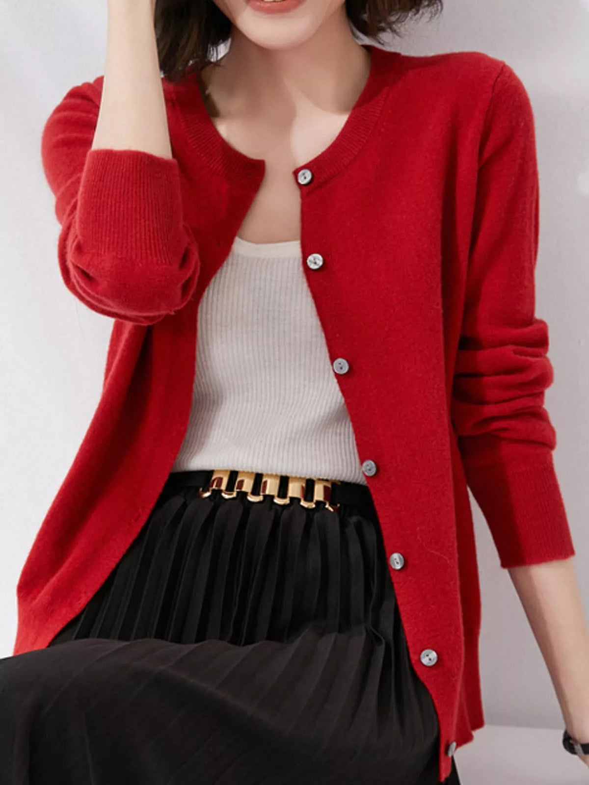 Crew Neck Button-Down Cardigan