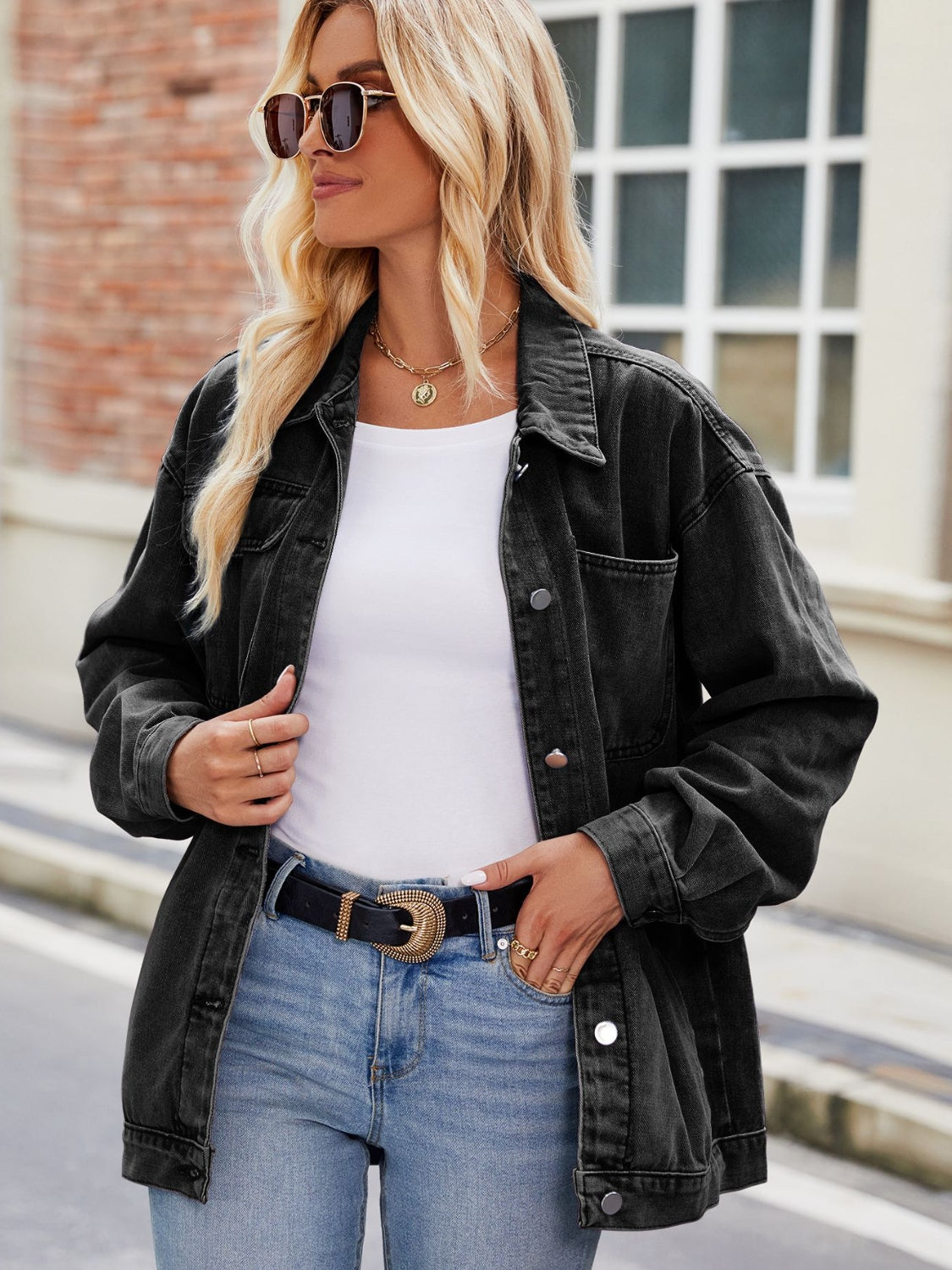 Classic Button-Up Denim Jacket by Manny