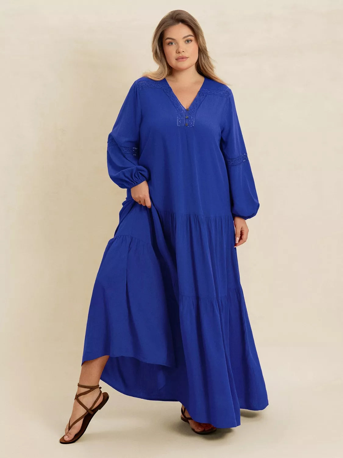 Bohemian Tiered Maxi Dress with Balloon Sleeves