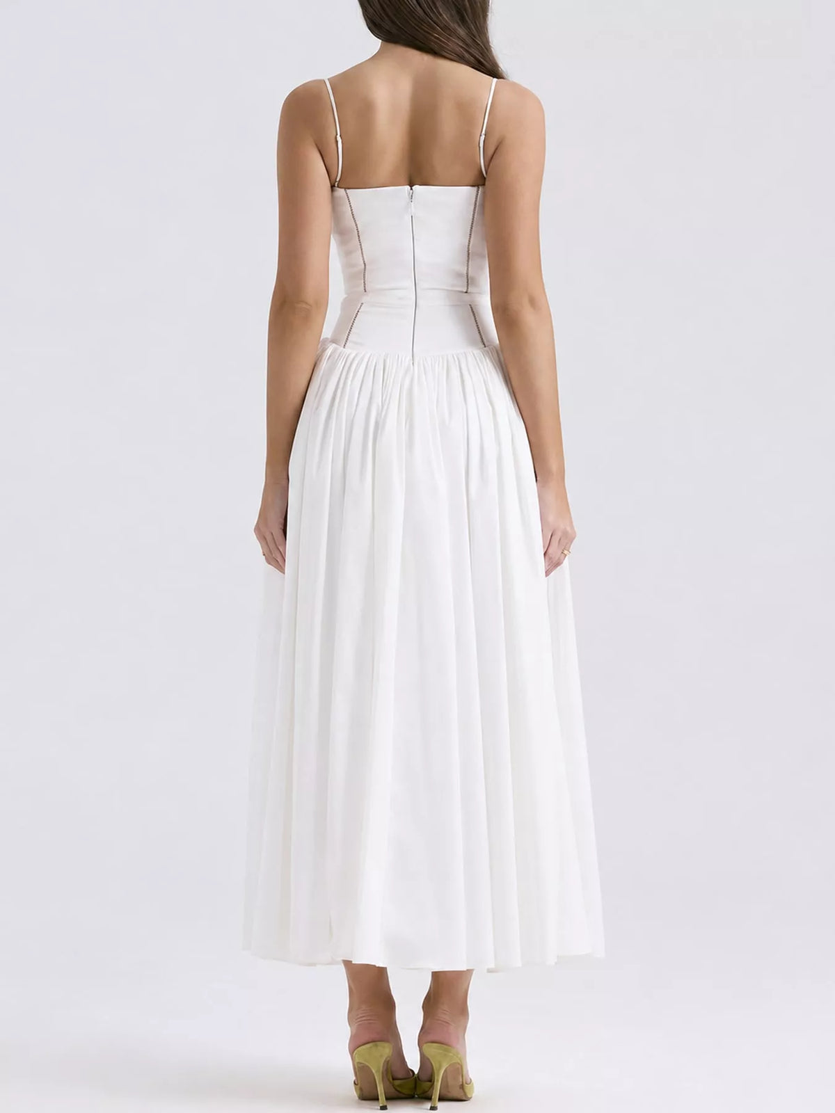 Floral Spaghetti Strap Midi Dress in White
