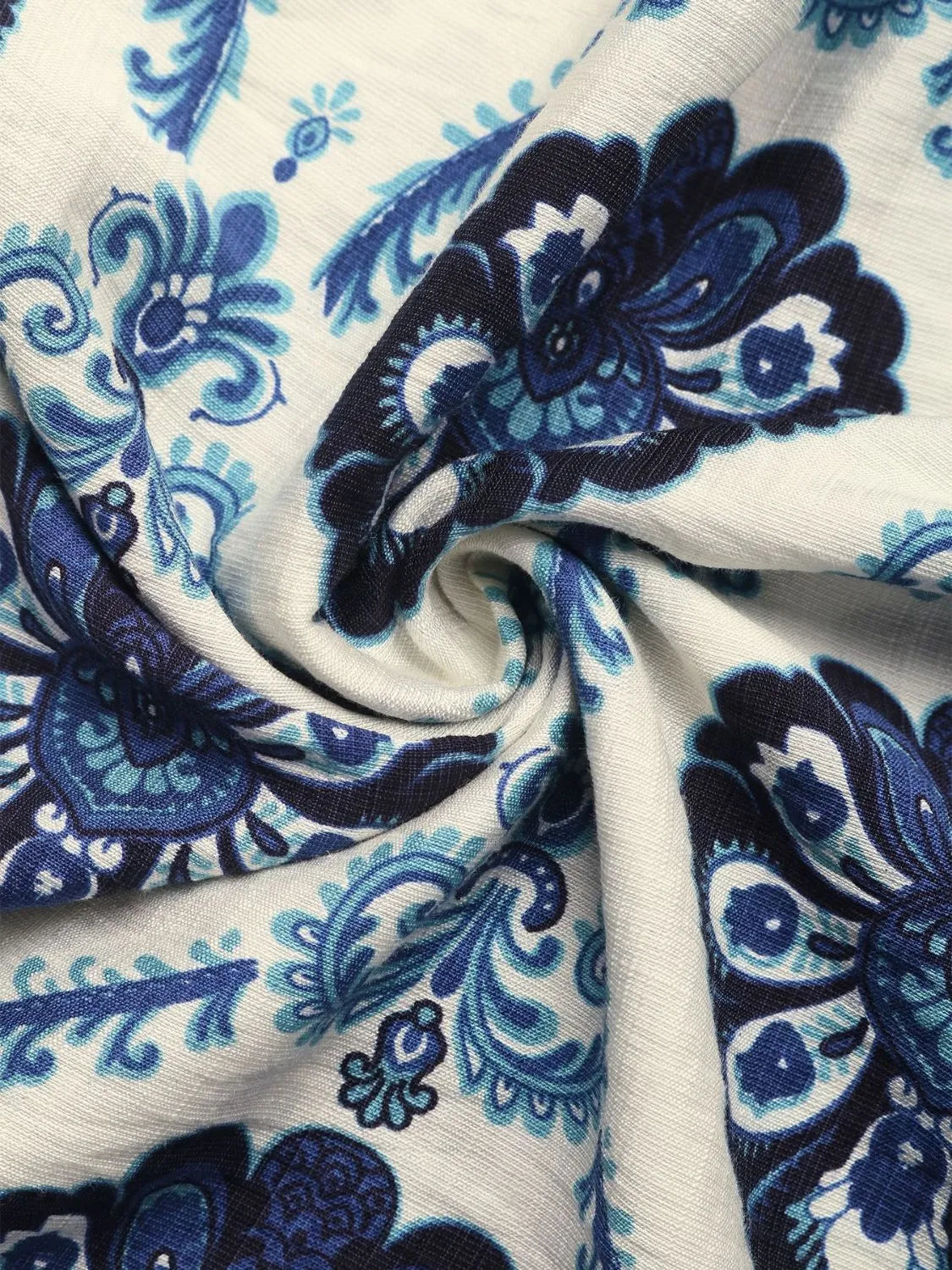 Printed V-Neck Cap Sleeve Dress in Dark Blue